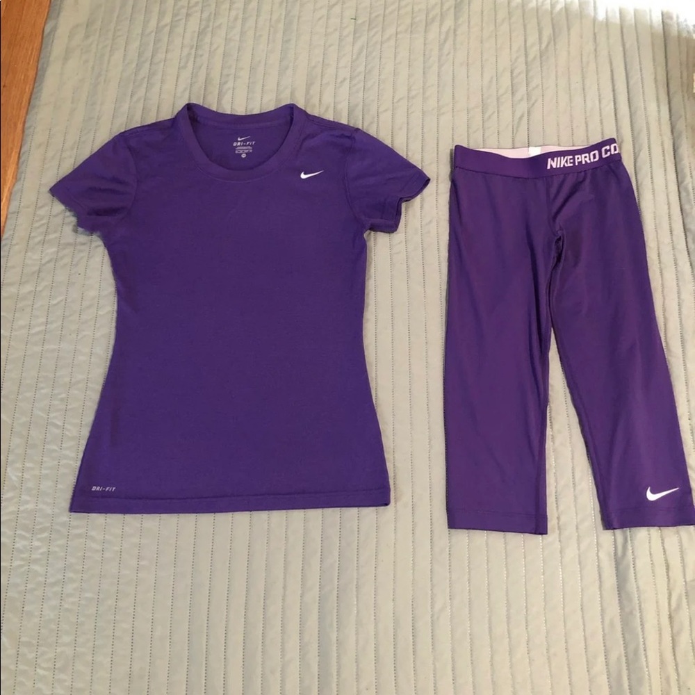 Nike pro combat compression crop leggings & tee